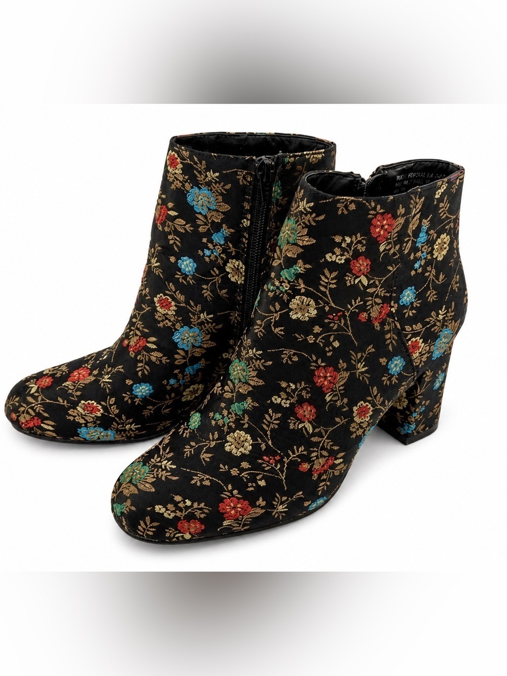 Diba,Women’s,Black,Floral,Embroidered,Block Heel,Ankle Boots.Size-7M